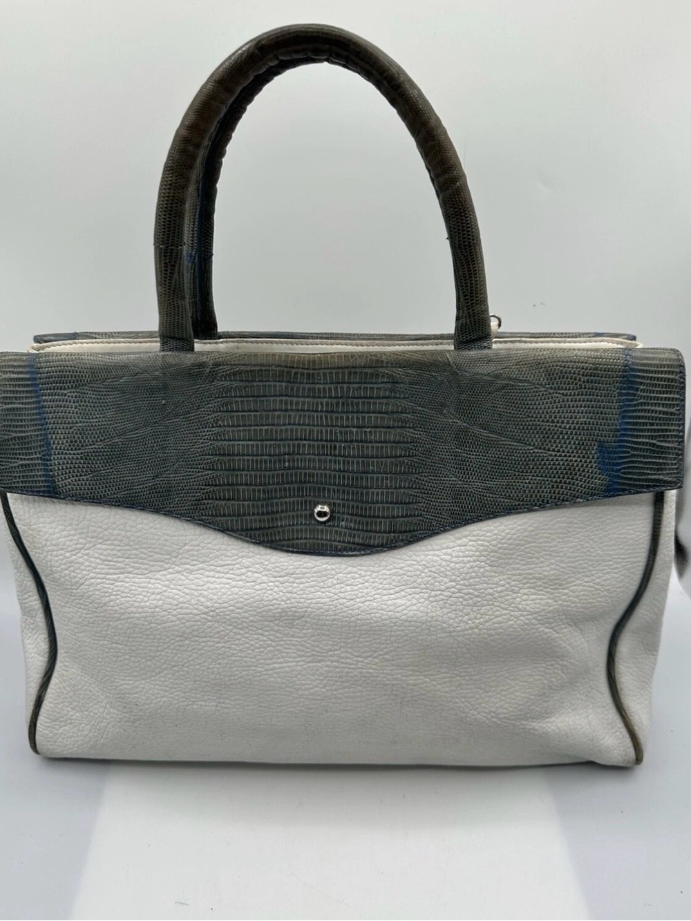 Daniella Ortiz White Leather with Blue/Green Lizard Accent - Picture 3 of 16